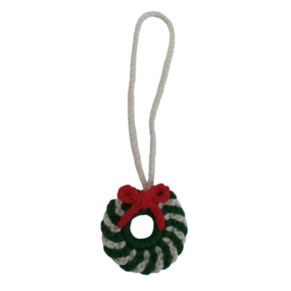 Handmade Green and White Acrylic Crochet Hanging Christmas Wreath Ornament Decor